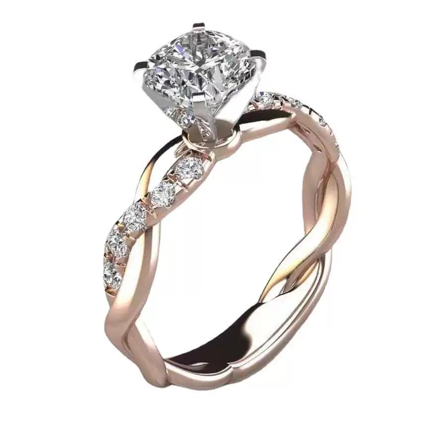 Heiß verkaufendes neues Modell 18 Karat vergoldete Legierung Roségold Prinzessin quadratischer Diamantring, beliebt bei Influencern, geeignet für West
