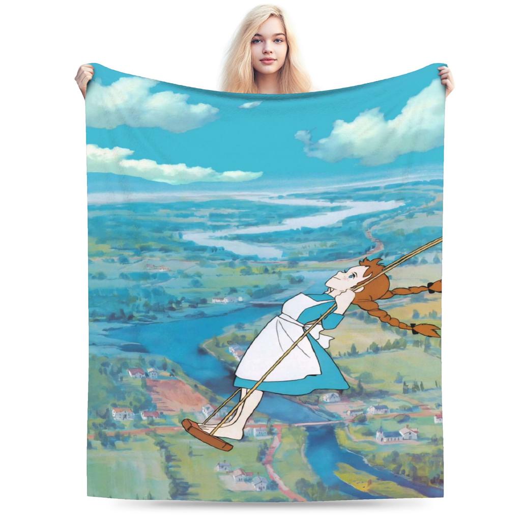 Soft BlanketKids Camping Cartoon manga A-Anne of Green Gables Throw Blanket Flannel Bedspread For Outdoor Print Sofa Bed Cover