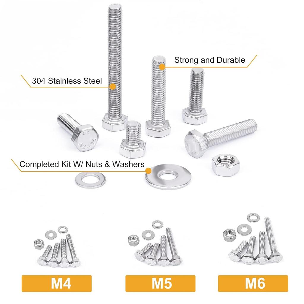480PCS 304 Stainless Steel, 13 Metric Common Sizes Included M4 M5 M6 Bolts Nuts Assortment Kit