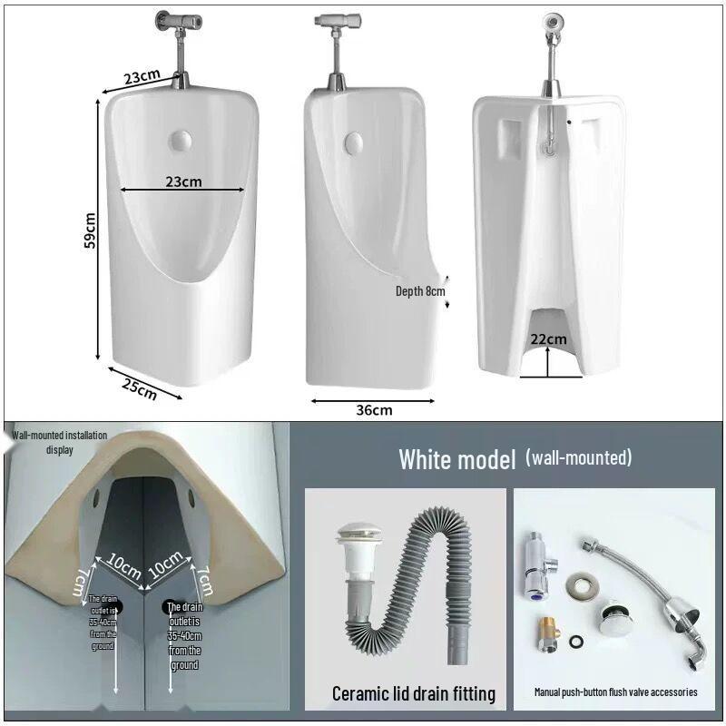 Triangular Wall-Mounted Corner Sensor Urinal for Small Apartments - Ceramic Men s Urinal White Button Urinal (Complete Wall Set)