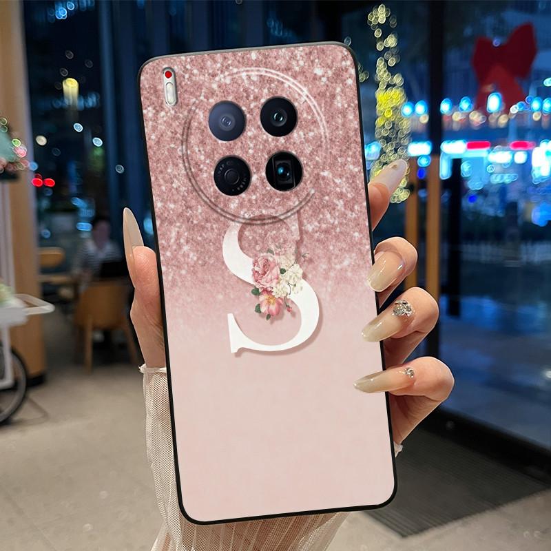 Cover For Tecno Camon 40 Premier 5G Case New Letter With Flower Shiny Starry Sky Soft Silicone Black Back Anti-scratch Cover