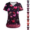 Women's Button V Neck Fashion Casual ChristmasValentine's Day Print Tops Dry-nurse Top,Scrubs Tops For Women,2 Pockets
