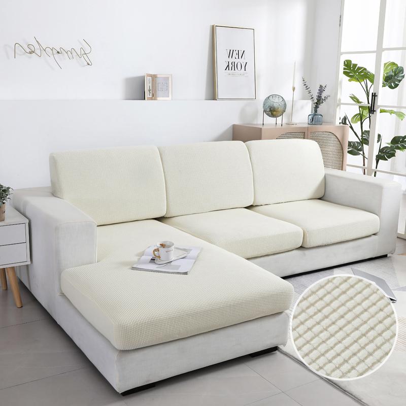 Solid Color Sofa Seat Slipcover Cushion Covers With Elastic Band Thick Jacquard Textured Cushion Covers For Sectional Sofa Slip