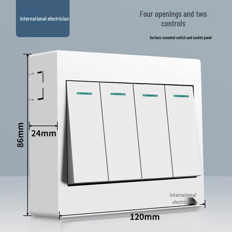 86 Type Double Gang Double Throw Wall Switch & Socket Panel with Exposed Wiring & Five Holes