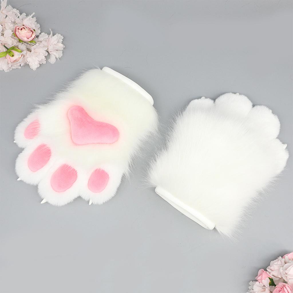 Anime Cats Paws Gloves Furry Plush Beast Paws Gloves for Girl Women Halloween Party Costume Handwear Cosplay Accessories