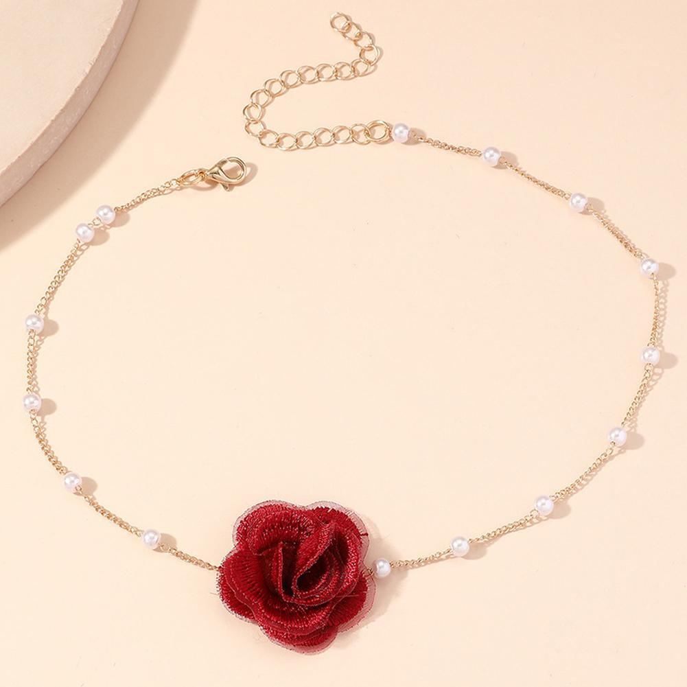 Sweet Rose Flower Necklace Vintage Fashion Pearl Choker For Woman Wedding Personalized Clavicle Neck Accessories