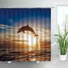 Tropical Ocean Shower Curtains for Kids Blue Ocean Dolphin Sea Turtle Fish Themed Kids Bathroom Fabric for Bath Curtain Decor