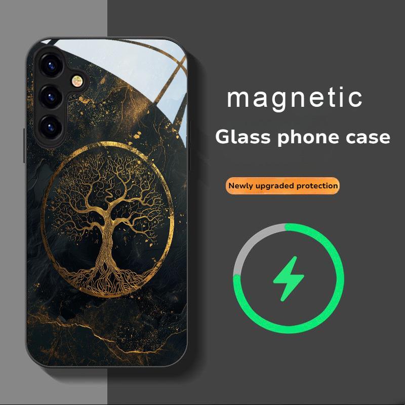 

God Tree Pattern Magnetic Glass Phone Case Suitable for Samsung for Galaxy S26 S25 S24 S22 S21 S20 FE Ultra Plus 5G Anti Drop Galaxy S23 FE