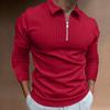 Autumn Men's Printed Solid Color Striped Zipper POLO Shirt