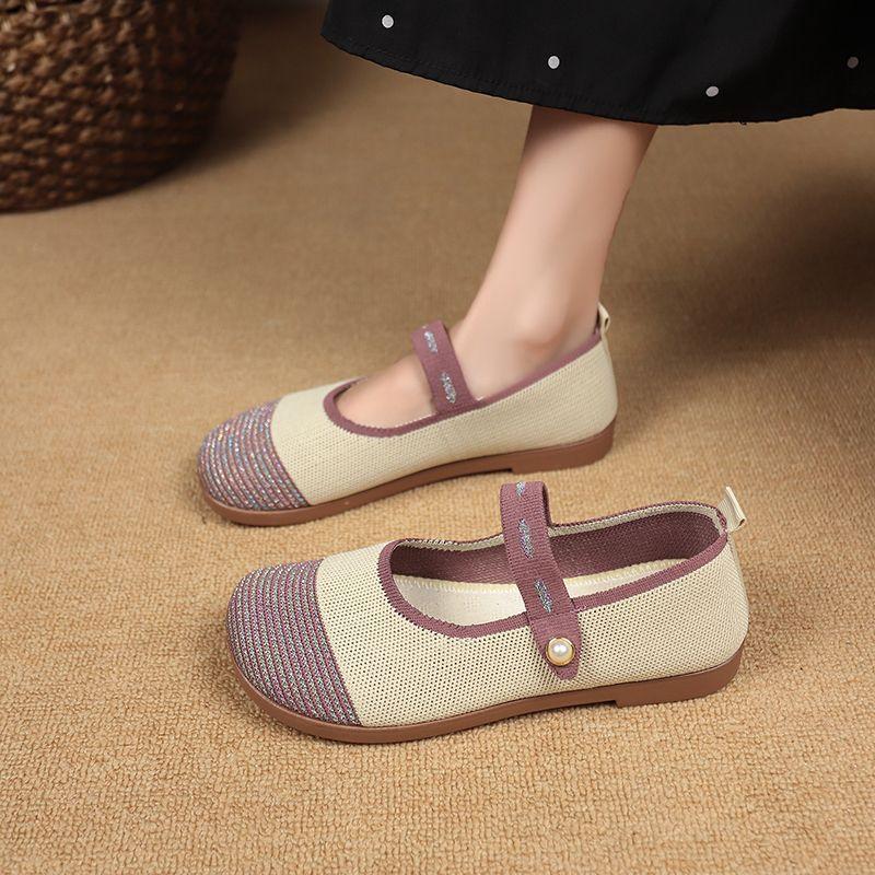 Mary Lightweight Color Matching Flat Bottom Light Mouth Single Shoes Old Beijing Cloth Shoes Women's Flat Bottom Foreign Style Explosion 2025 Fragra