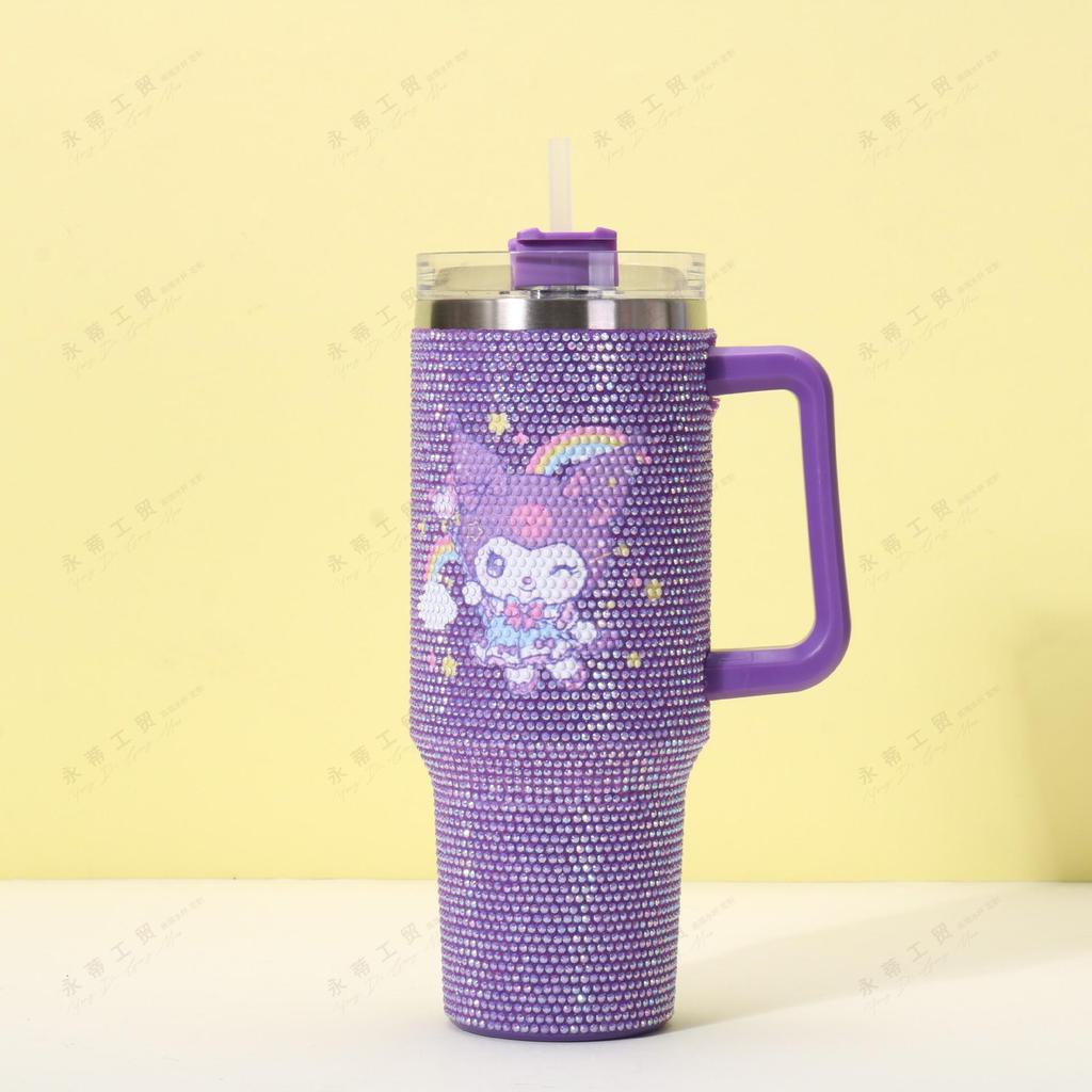 Rhinestone 40oz Stainless Steel Insulated Car Cup with Handle