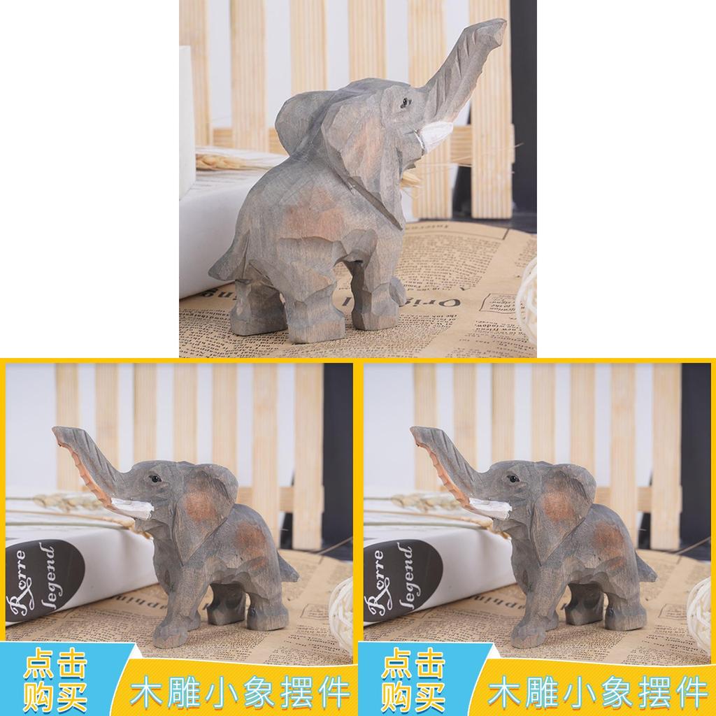 Wooden Elephant Figurine Hand Carved Animal Home Decor For Modern Living Room