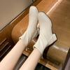 Beige Slimming Square Toe Chunky Ankle Boots with Back Zipper and Fleece Lining for Women – 2025 Autumn/Winter Collection