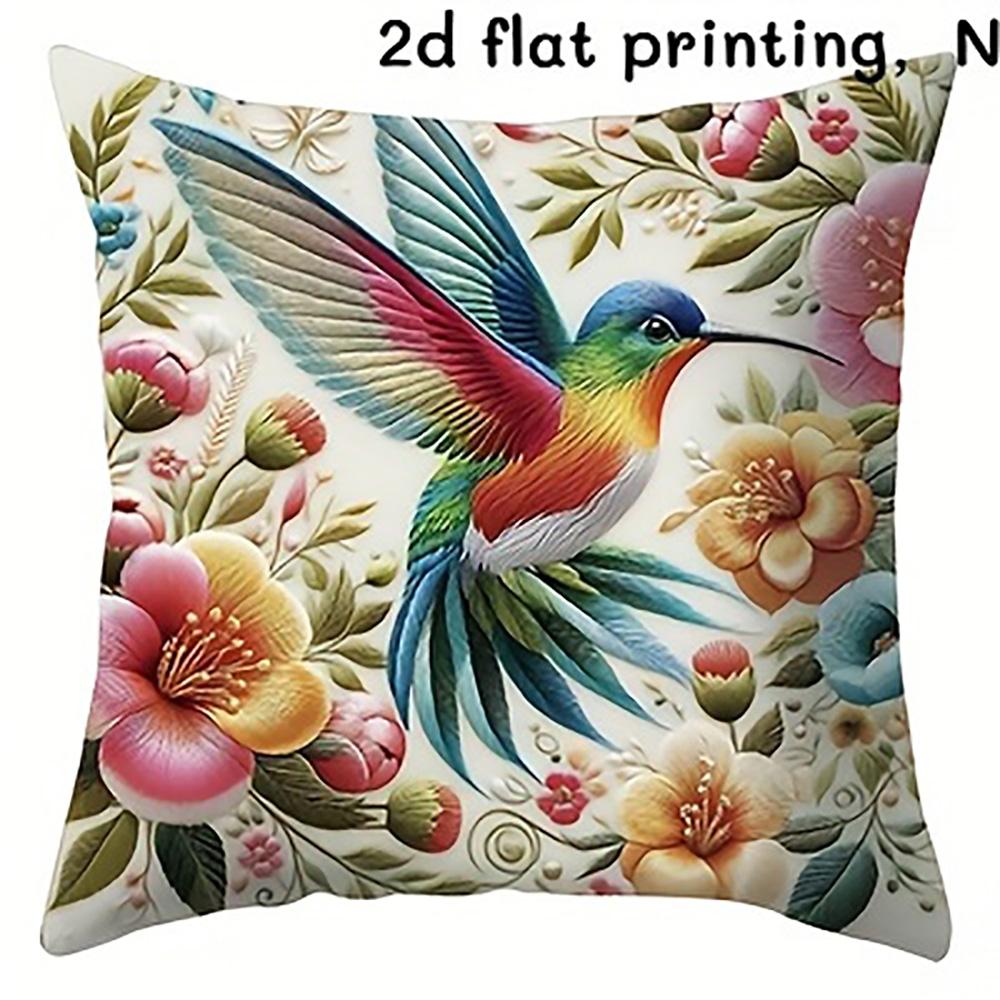 1/4pcs Colorful Hummingbird Floral Pillowcases with 2d Flat Printing Sofa Cushion Cover Home Bedroom Room Decoration
