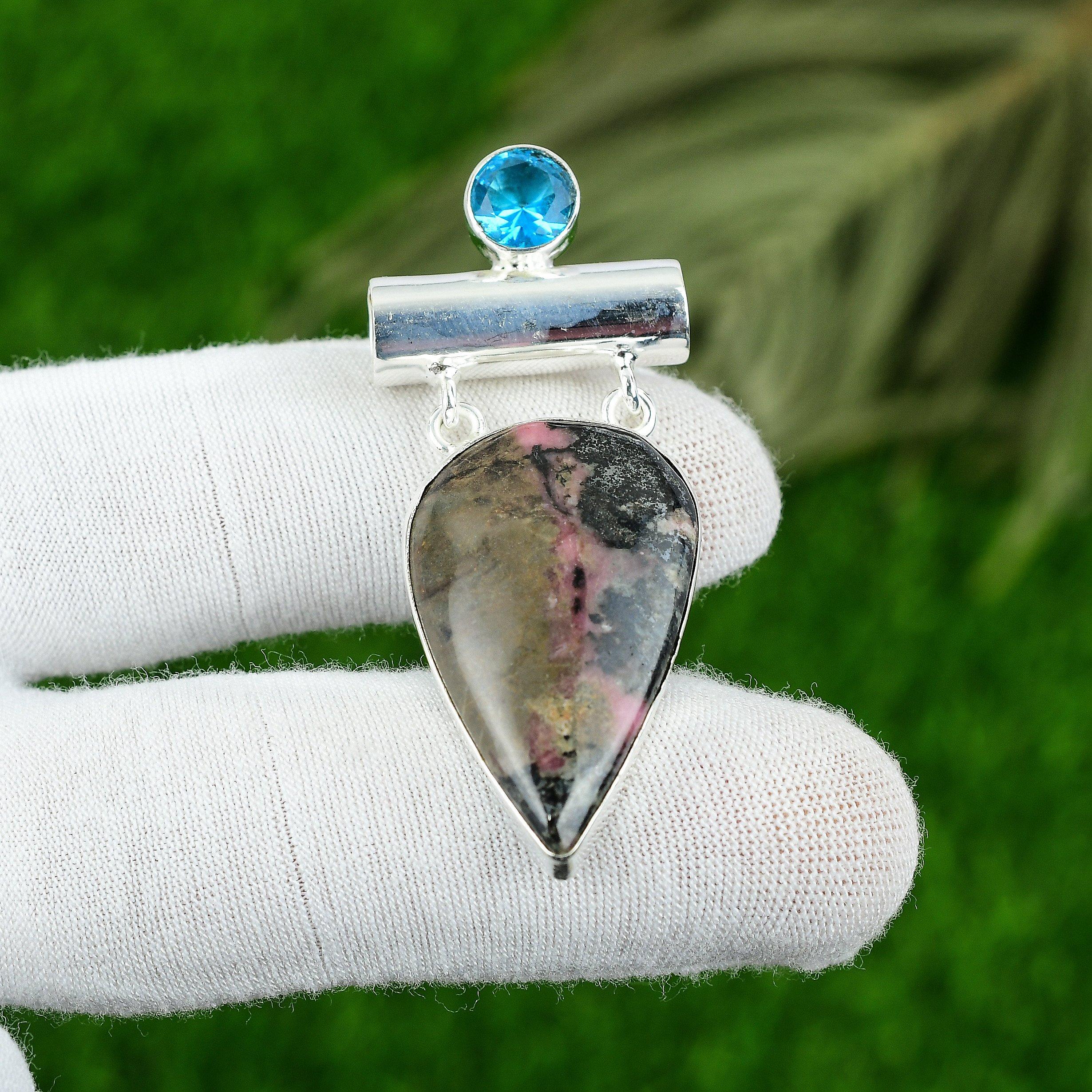 Подарок для женщин Ювелирная подвеска Серебро 925 пробы Натуральный камень родонит