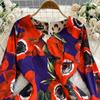 Summer Runway Fashion Rose Flower Print Bodycon Dress Women Holiday O-Neck 3/4 Sleeve Elegant Split Midi Party Dresses