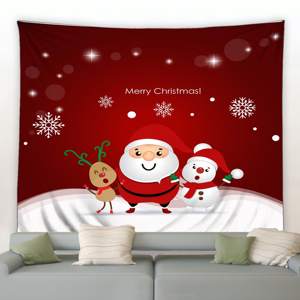 Cute Snowman Elk Tapestry Cartoon Santa Claus Merry Christmas Wall Hanging Holiday New Year Living Room Bedroom