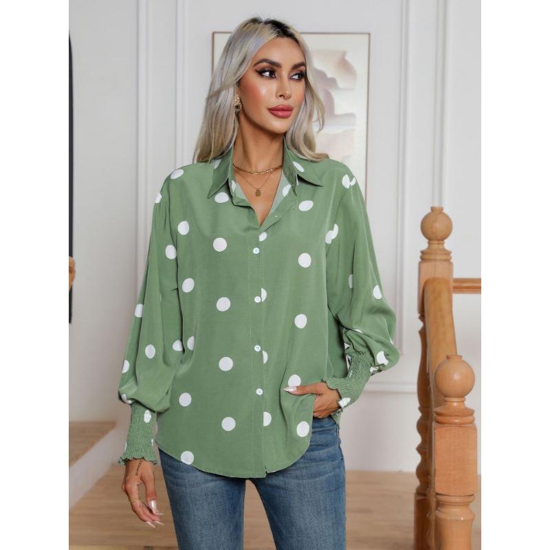 

Модная рубашка с принтом и рукавами-фонариками для женщин, рубашка с длинными рукавами, осенне-зимние блузки, женская одежда S зелёный