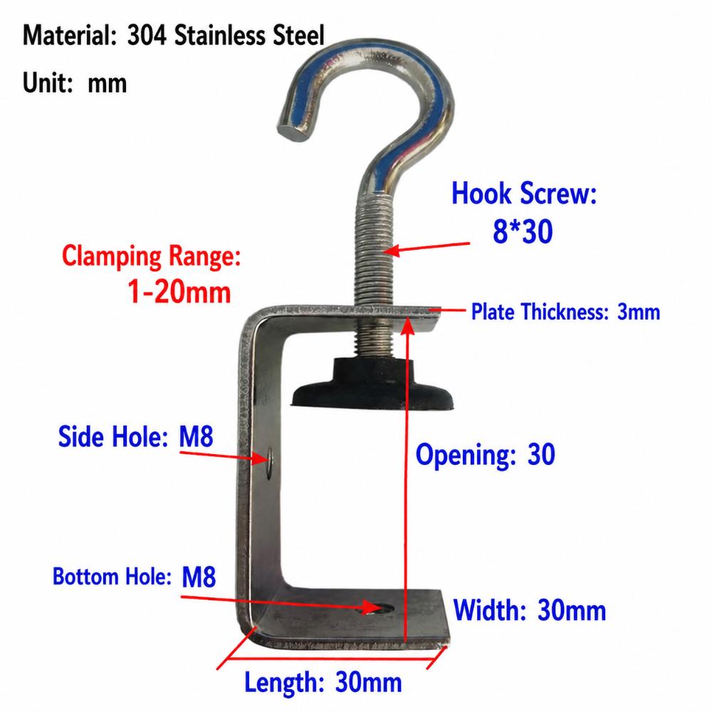 Adjustable C-clamp 304 Stainless Steel Fixed Holder Clip Square Clamp Hardware Fasteners