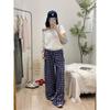 Women's Early Spring Blue Plaid Wide-Leg Floor-Length Pants