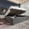 Upholstered Double Bed 180×200, Reading Lamp, USB Type-C Charging, Storage Bed Frame with Solid Wood and Metal Slats, Grey, Linen (Without Mattress)