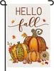 Hello Fall Garden Ags for Outside 12x18 Inch Double Sided Burlap, Pumpkins Sign Autumn Small Ag Farmhouse Holiday Yard L UUN