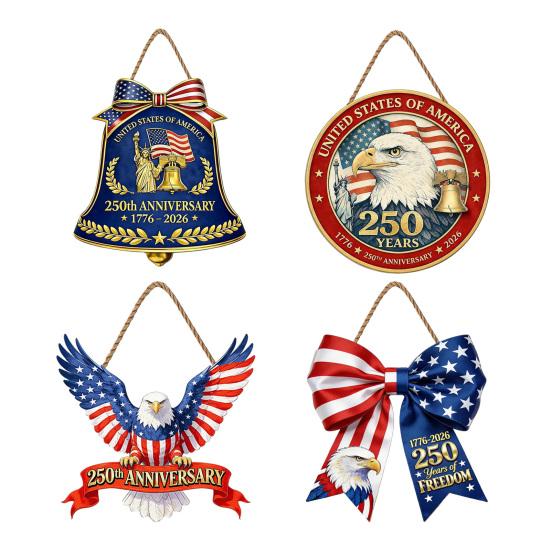 Wooden Hanging Ornament American 250th Anniversary Pendant Eagle Door Sign Patriotic Independence Day