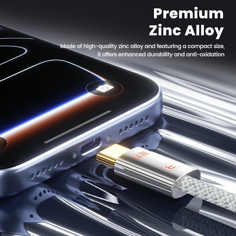 TOOCKI TX110C2 1m Mini Zinc Alloy USB-C to USB-C Cable PD 60W Fast Charging Cable with Smart Chip for Laptop Phone