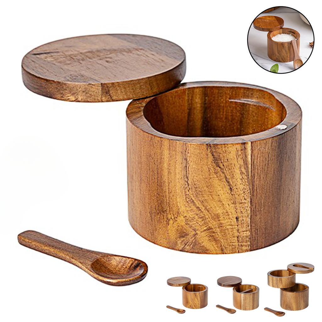 Acacia Wood Salt and Pepper Shaker , Natural Wooden Spice Jars Kitchen Condiment Storage Containers for Salt, Pepper, Spices