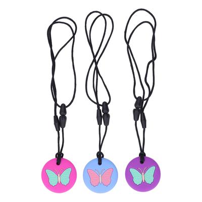 3 peças bebê bonito borboleta padrão dentição brinquedo criança portátil silicone macio sensorial mastigação colar