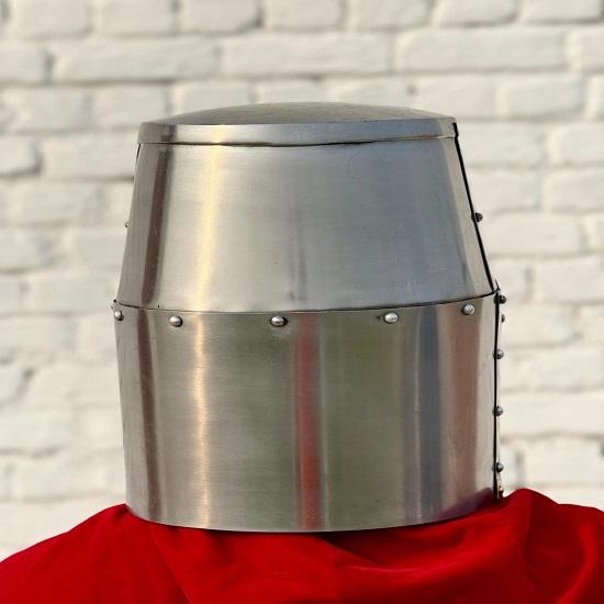Mittelalterlicher Kreuzfahrerhelm Stahl Messing Ritterrüstung Ren Faire Cosplay Helm LARP Reenactment Ausrüstung Sammlerstück Wikingerhelm