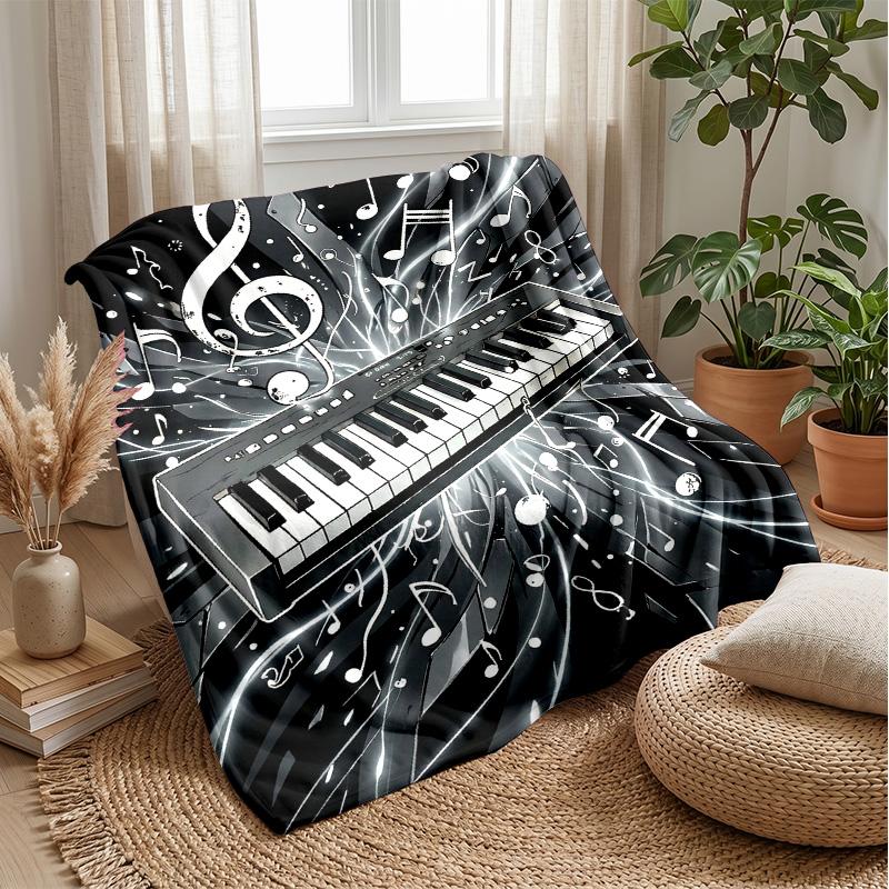 Music Instruments Harmony Theme Blanket Lightweight Warm Flannel Blanket Decorative Throw Blanket for Home Decoration