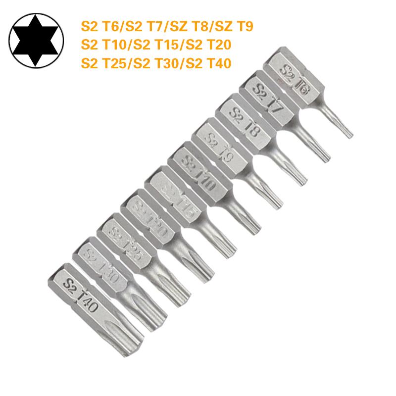 1 Inch T6 T7 T8 T9 T10 T15 Torx Screwdriver Bit Set S2 Steel 1/4 Inch 6.35mm Hex Shank Electric Screwdriver Bits For Power Tools