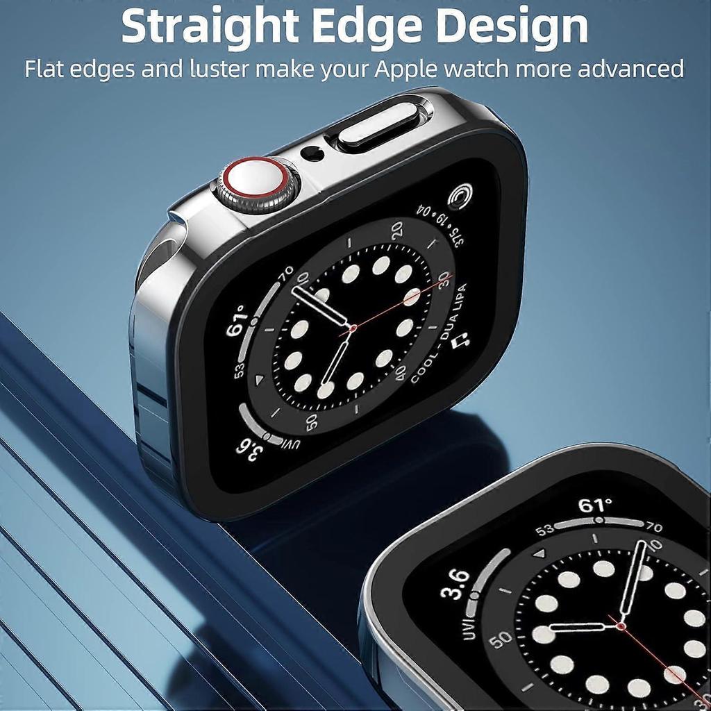 2 Pack Protective Cover Compatible with Apple Watch Series 45mm with Tempered Glass,Waterproof Hard PC Straight Edge High Sensitivity,Silver