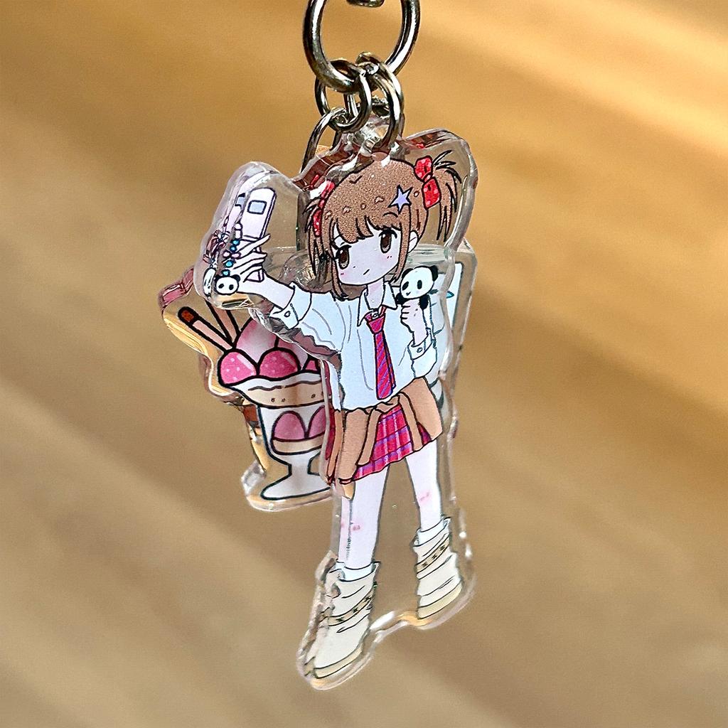 Cute Girl Aesthetic Acrylic Phone Charm Keychain Kawaii Keyring Designer Character Art Decorative Hanging Ornament For Phone