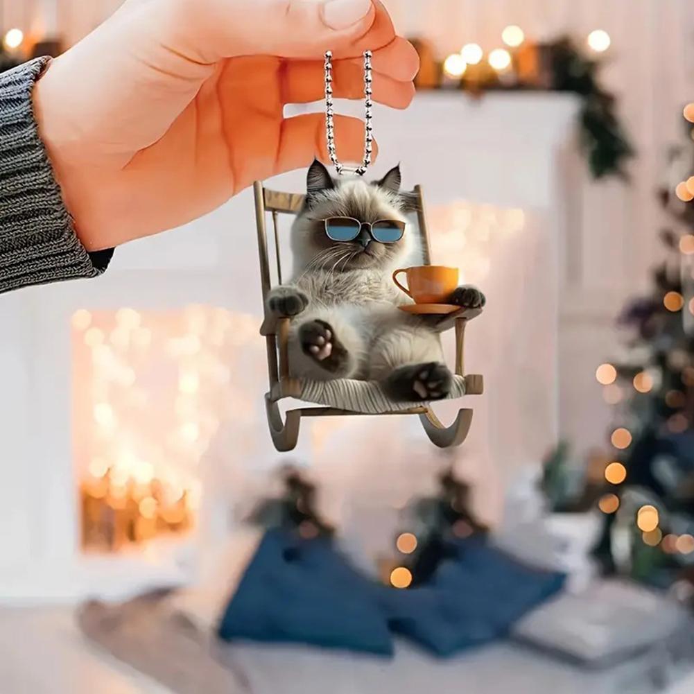 Dog Holding Baseball Bat, Cat Drinking Tea 2D Car Pendant Backpack Accessories Home Decoration Toy