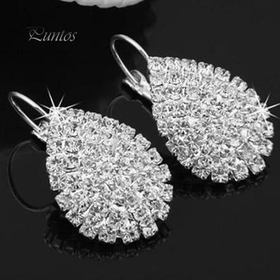 Lady's Elegant Shiny Waterdrop Rhinestone Claw Hook Stud Earrings Jewelry