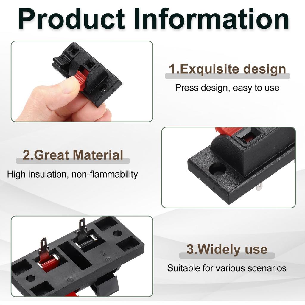 uxcell Spring Terminal Connector Jack Speaker Terminal Strip Speaker Joint Test Clips 2-Way Clips, Push-Release Plates, Sockets, Blocks, Clamps, WP2-1