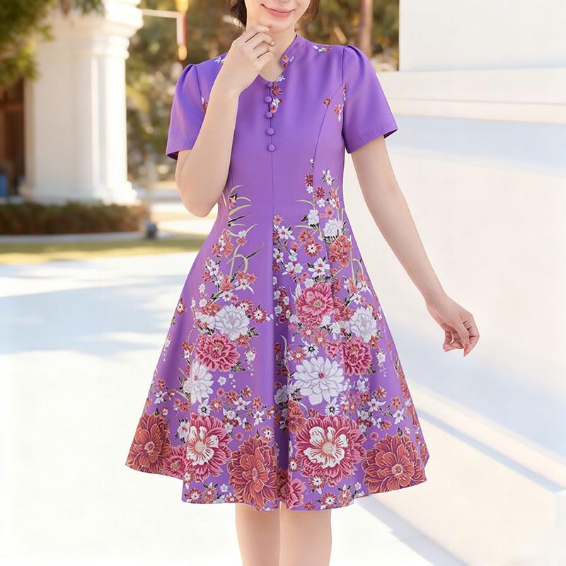 ZANZEA Women Casual V-Neck Short Sleeve Summer Floral Print Dress