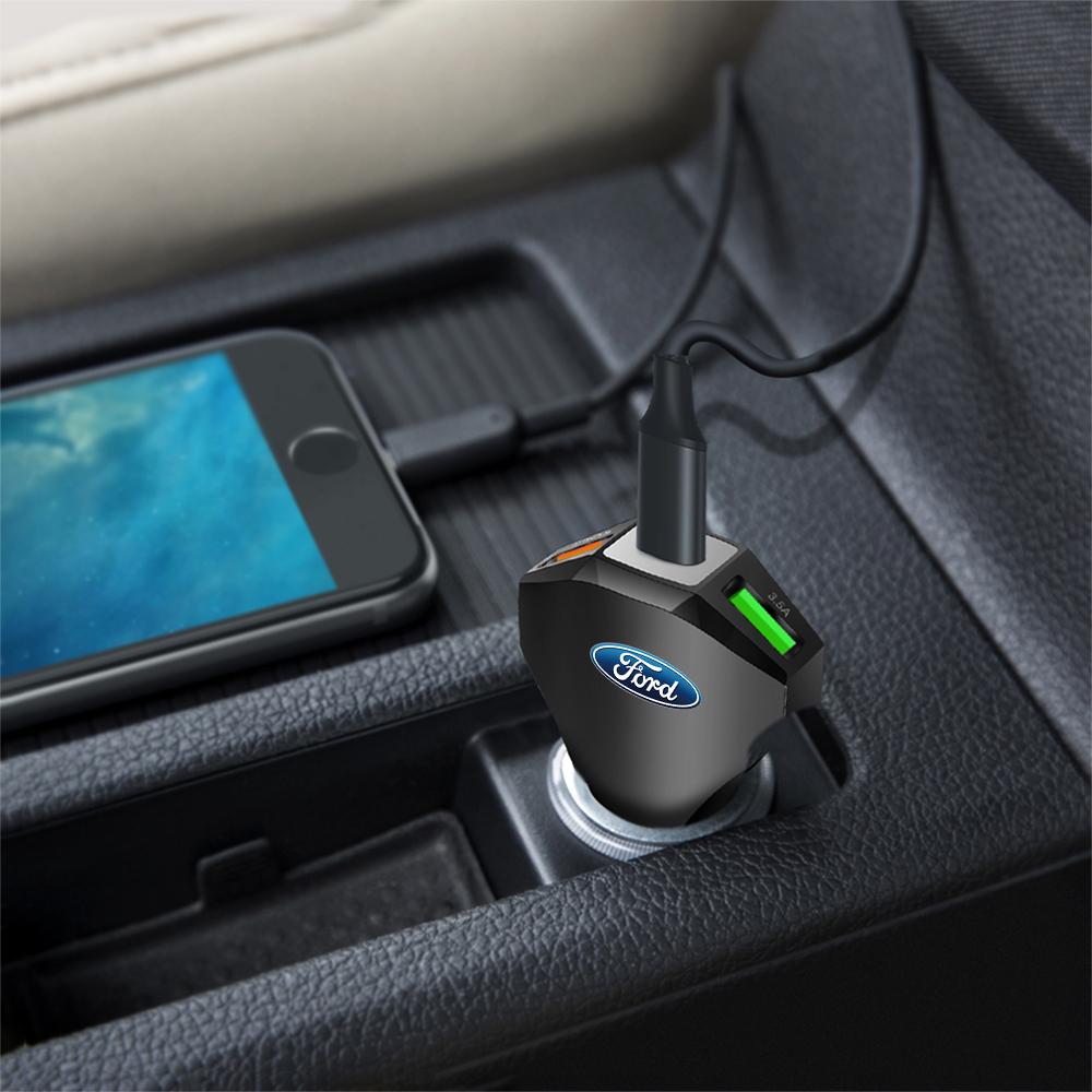 WGL2 USB Car Charger Type C Fast Charging Phone Adapter Socket For Ford Kuga Transit Ecosport Focus Ranger Mondeo Mustang Fusion ST