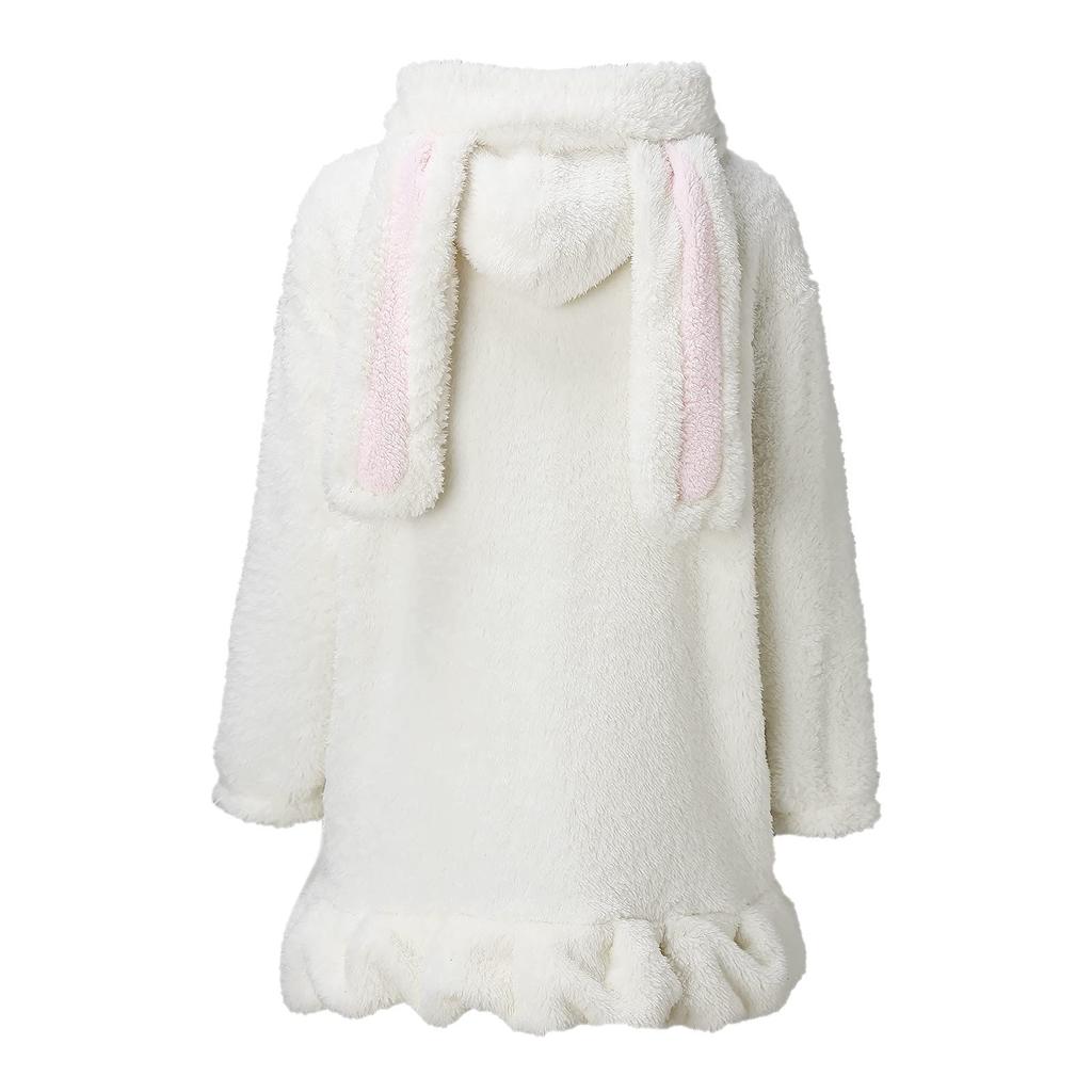 Women's Winter Fashion Casual Hooded Long-sleeve Ruffled Lamb Wool Coat
