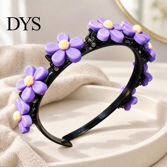 Decoratieve Hoofdbanden voor Vlechten Bloemenhoofdband Meisjes, Schattig Gevlochten met Mini Haarclips, Antislip Creatieve Accessoires Feestdagen Dubbele Laag