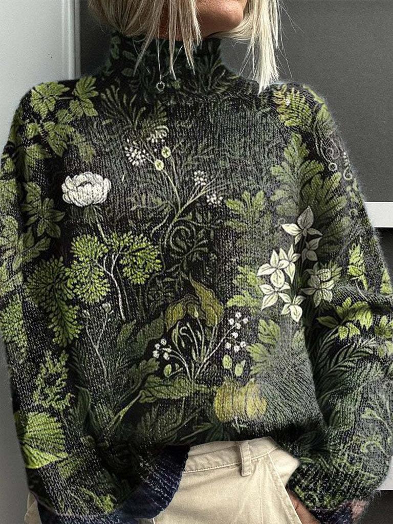 New Christmas abstract print casual cape jacket cardigan thick needle sweater