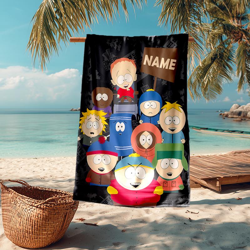 Custom Name Ultra-Soft Beach Towel with South Park Theme,Ideal for Pool - Camping, Diving - Perfect Travel Essential, Vibrant Beach Towel.