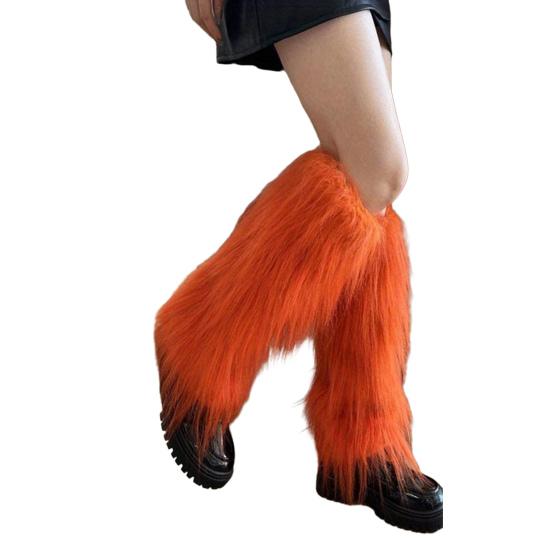Faux Fur Leg Warmers Women Solid Color Fuzzy Long Boot Covers Fluffy Shaggy Leg Warmers for Christmas Costume Nightclub Street Wear