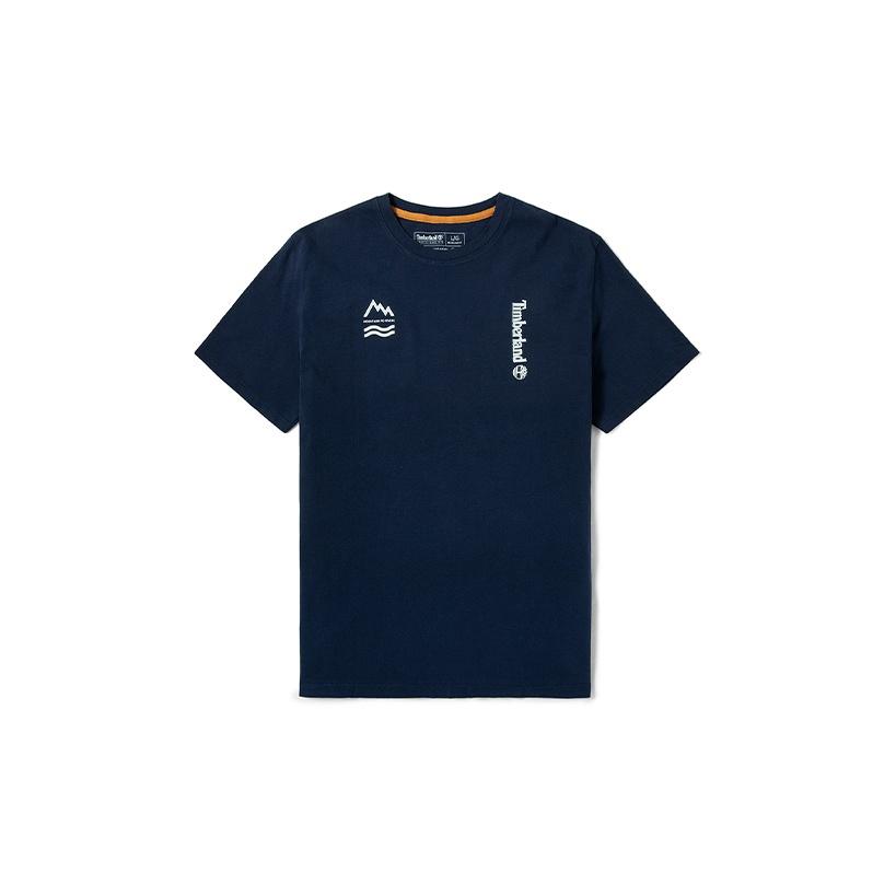 Timberland Back Print Casual Breathable Short Sleeve T-Shirt Men Tops Dark-Blue A2DVC-451