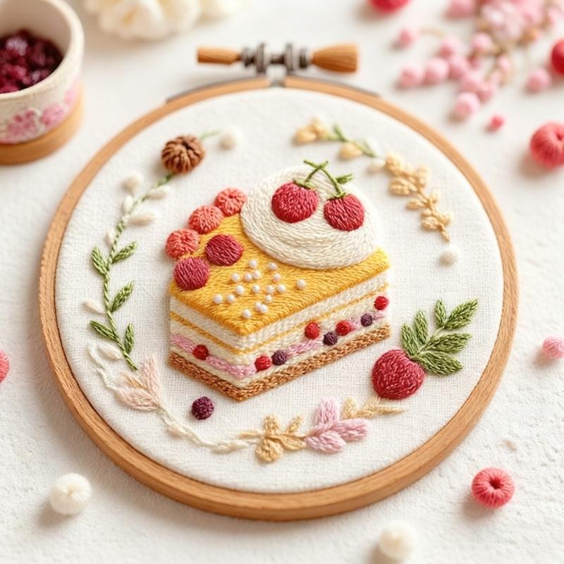 Cake Dessert Theme Embroidery Set with Embroidery Hoop and Instructions Beginner Embroidery Craft Set for Art Craft