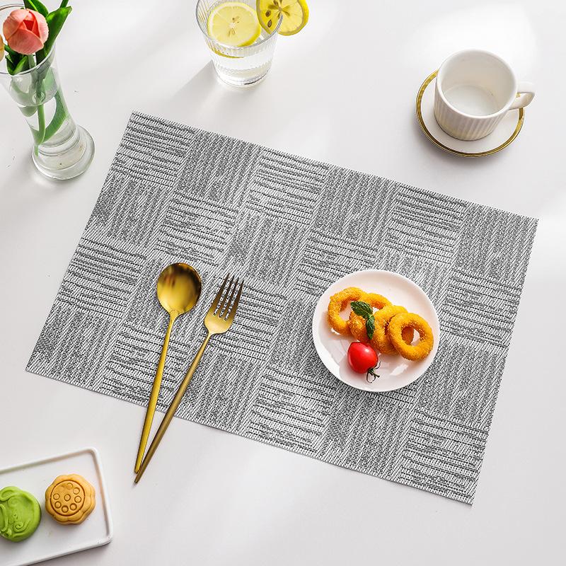 Rectangular PVC Placemats Solid Color Heat Insulation Waterproof Non-slip Table Mats Household Simple Word Pattern Placemat