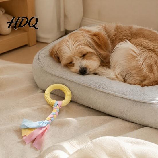 Physical Exercise Toys for Dogs Dog Tug-of-War Toy Rubber Ring with Braided Cloth Strips Interactive Teeth Cleaning Chew Toy Small to Medium