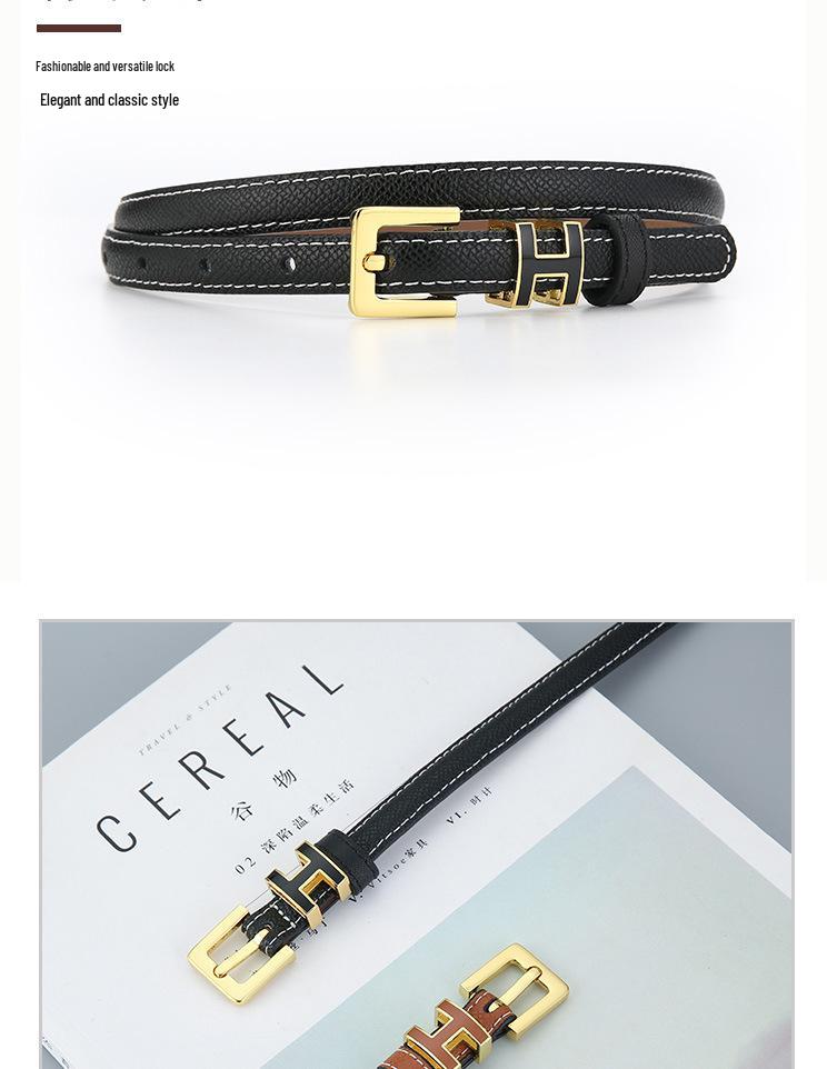 Women's Genuine Leather Thin Fashion Belt - Versatile Decorative Ins Style Waistband for Jeans